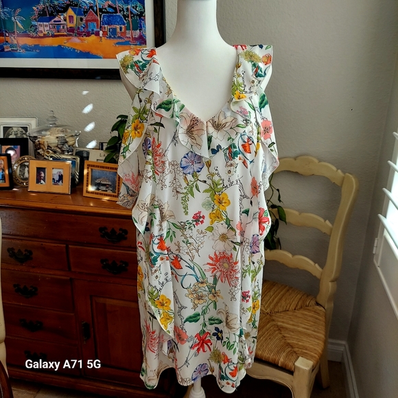NWOT Parker New York Sangria Cold Shoulder Floral Ruffle Dress  S - Picture 4 of 16